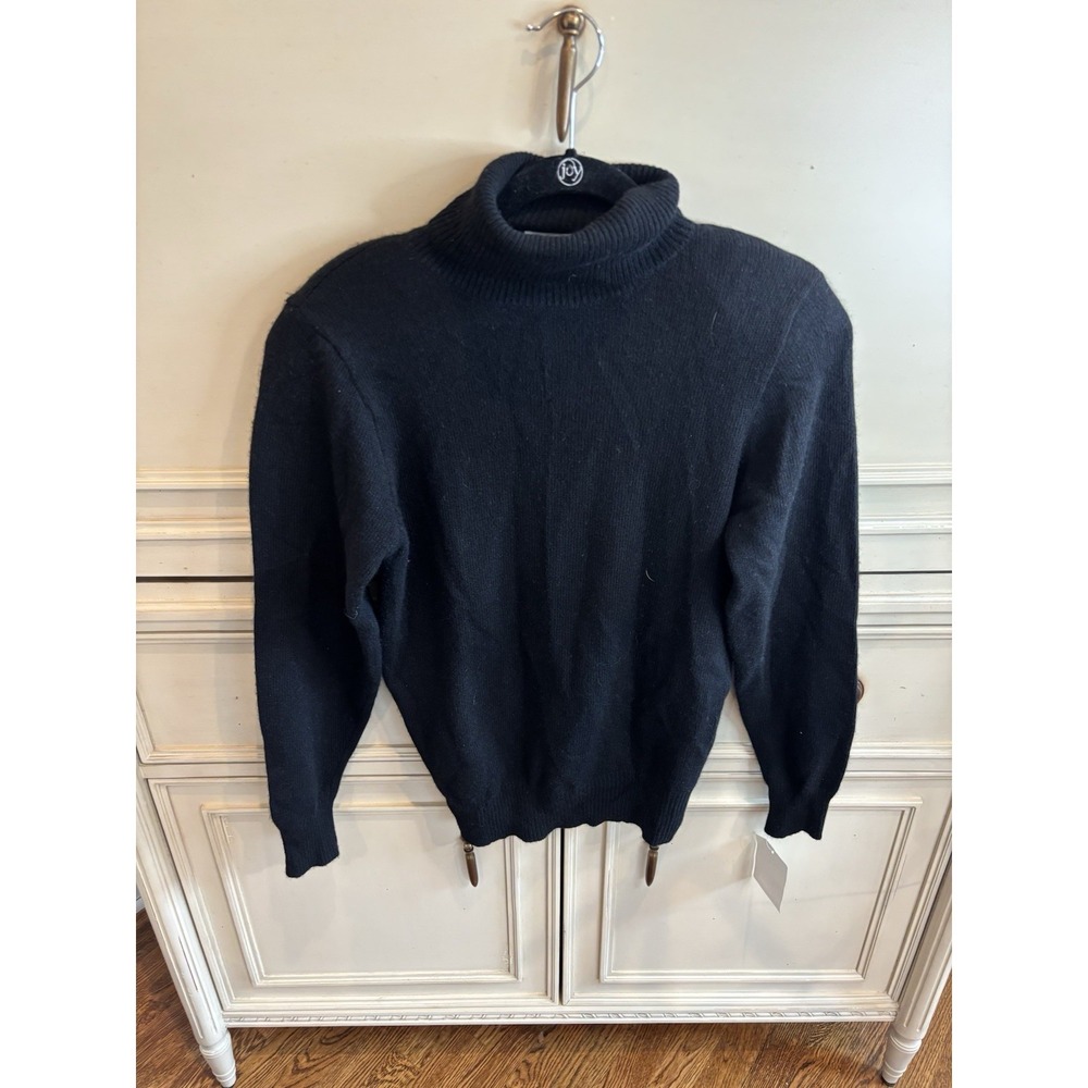 Neiman Marcus Cashmere Vintage NWT Turtleneck Black Sweater Small Shoulder‎ Pads